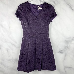 Banana Republic Metallic Jacquard Pleated Fit & Flare Short-Sleeved Mini Dress 0